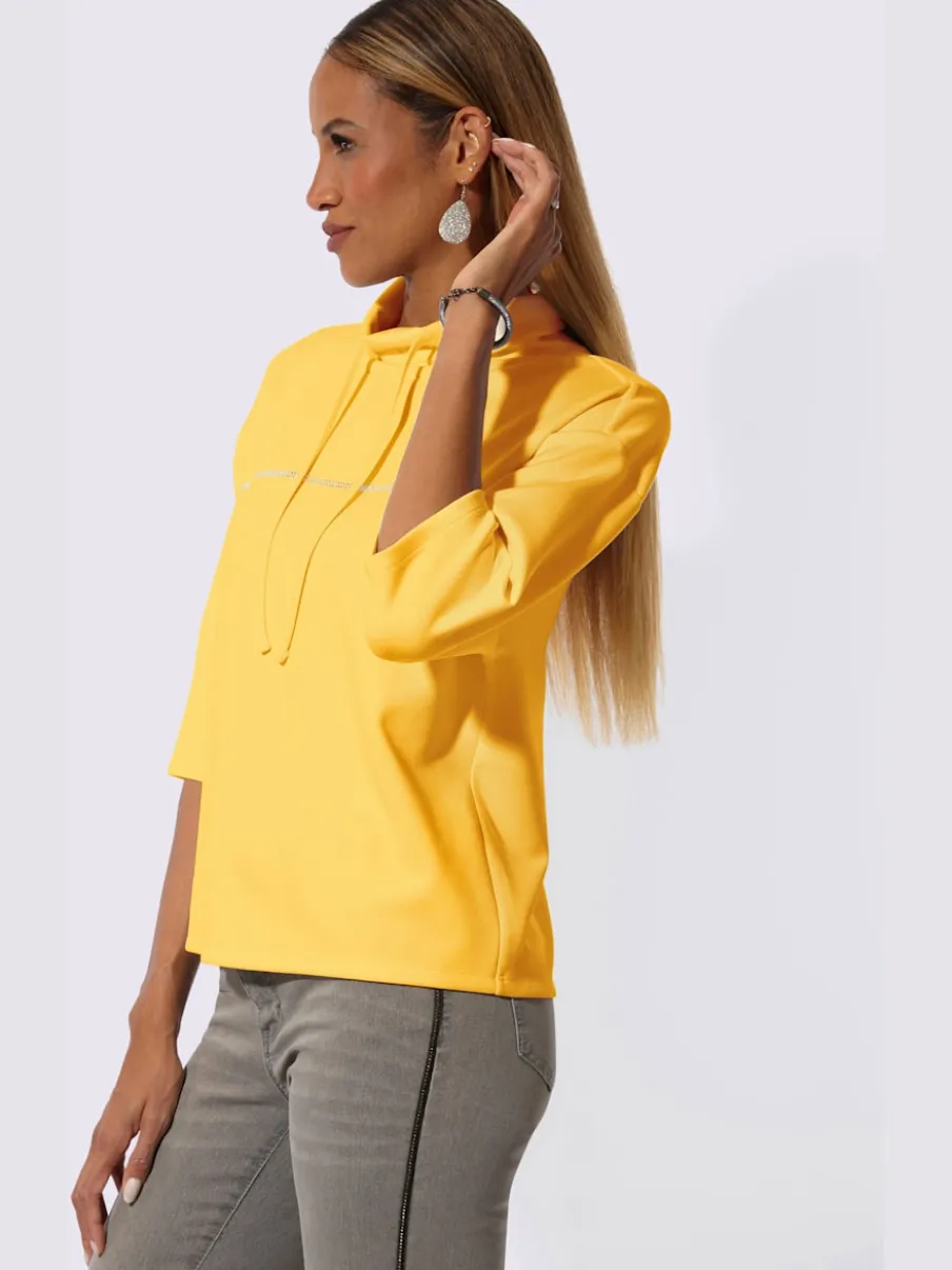Sweatshirt à col roulé et manches 3/4 avec pierres fantaisie