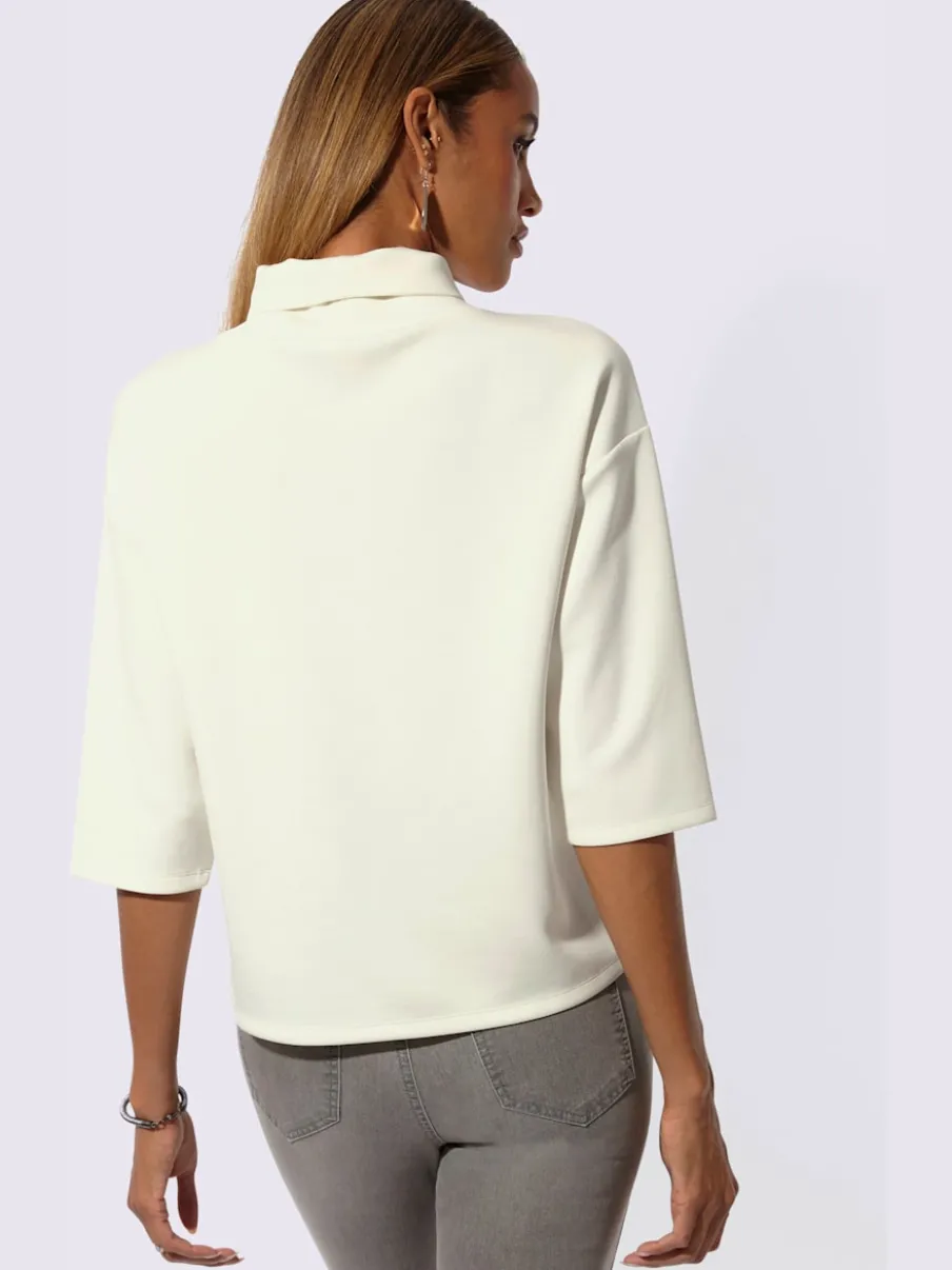 Sweatshirt à col roulé et manches 3/4 avec pierres fantaisie