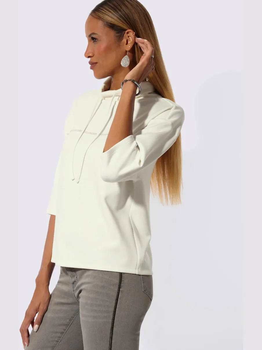Sweatshirt à col roulé et manches 3/4 avec pierres fantaisie