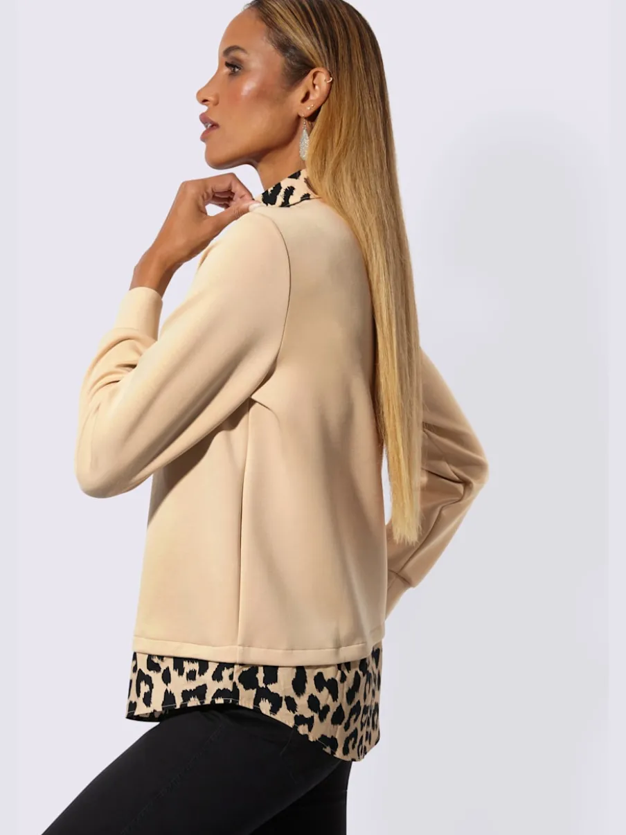 Sweatshirt à col V avec empiècement léopard et manches longues