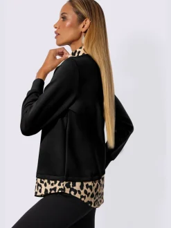 Sweatshirt à col V avec empiècement léopard et manches longues