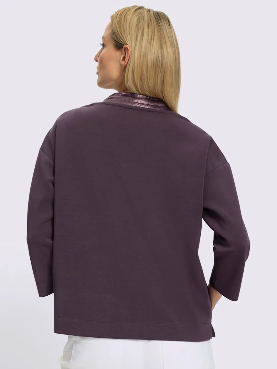 Sweatshirt à col V avec mancherons et coulisse à nouer