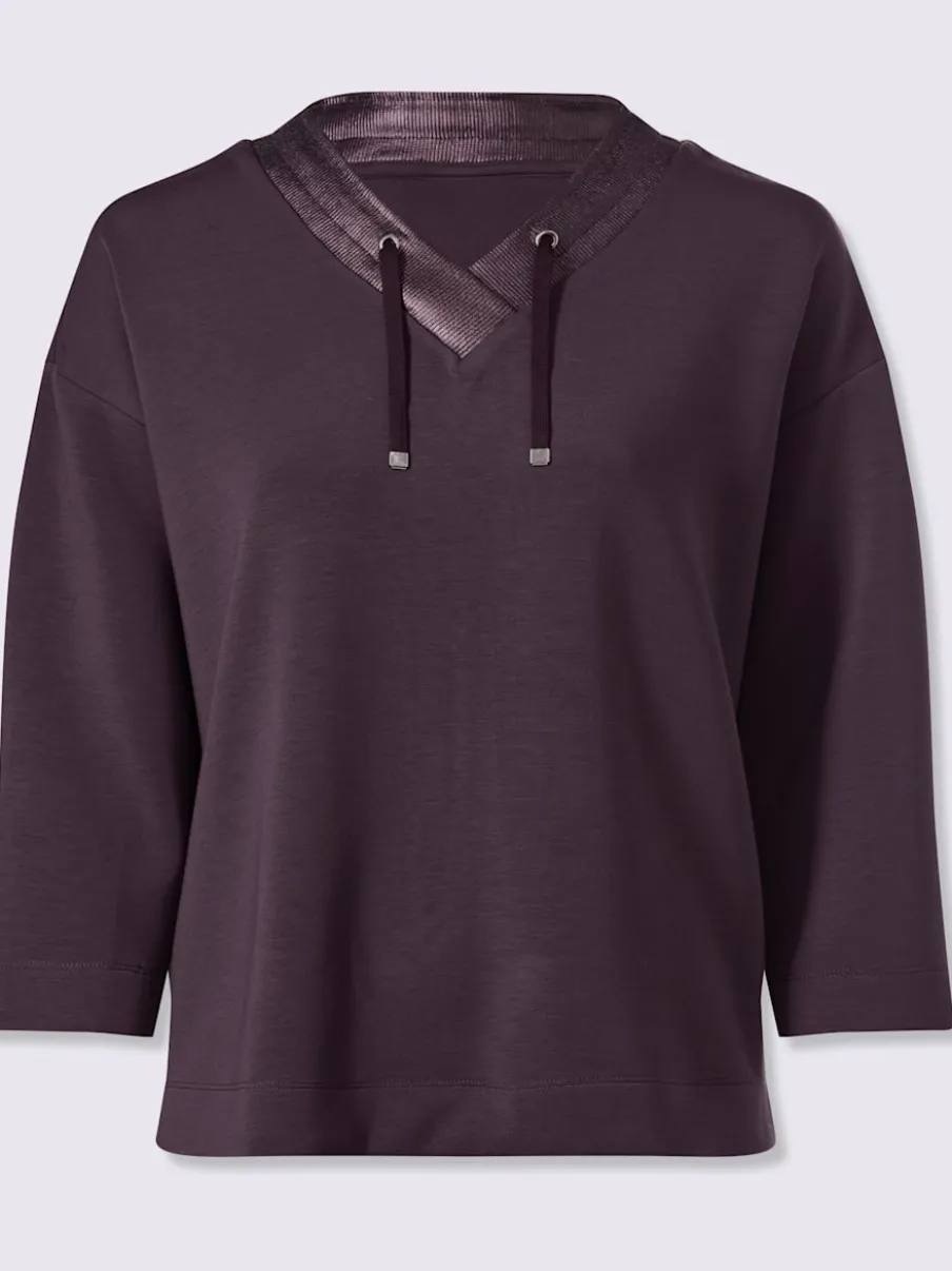 Sweatshirt à col V avec mancherons et coulisse à nouer