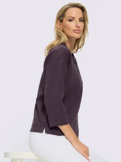 Sweatshirt à col V avec mancherons et coulisse à nouer