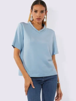 Sweatshirt à col V chevauchant avec manches courtes et finition douce