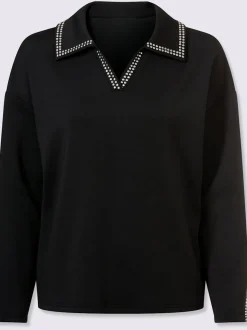 Sweatshirt à col V ouvert avec rivets décoratifs et manches longues