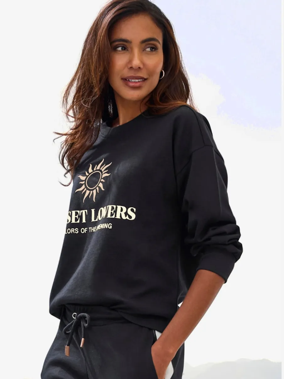 Sweatshirt décontracté avec imprimé et bords-côtes aux ourlets