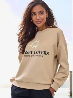 Sweatshirt décontracté avec imprimé et bords-côtes aux ourlets