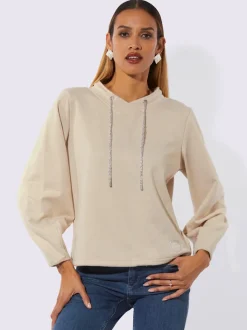 Sweatshirt doux brillant col V encolure ajustable manches ballon
