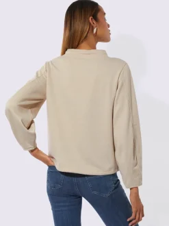 Sweatshirt doux brillant col V encolure ajustable manches ballon