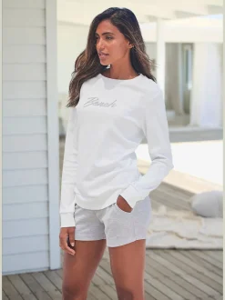 Sweatshirt à encolure ronde avec logo brodé et bords-côtes