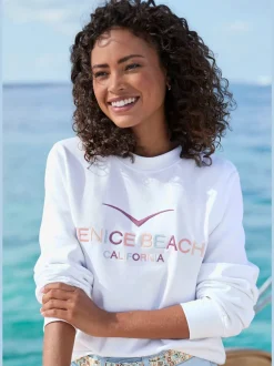 Sweat-shirt à encolure ronde avec logo brodé devant et bords-côtes doux