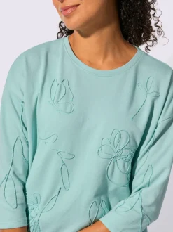 Sweatshirt à encolure ronde avec broderie florale et manches 3/4