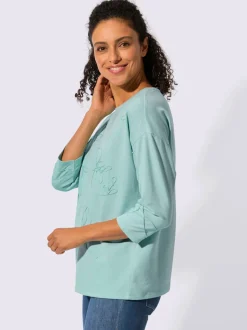 Sweatshirt à encolure ronde avec broderie florale et manches 3/4