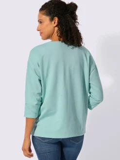 Sweatshirt à encolure ronde avec broderie florale et manches 3/4