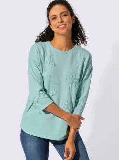 Sweatshirt à encolure ronde avec broderie florale et manches 3/4