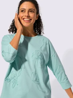 Sweatshirt à encolure ronde avec broderie florale et manches 3/4