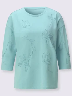 Sweatshirt à encolure ronde avec broderie florale et manches 3/4