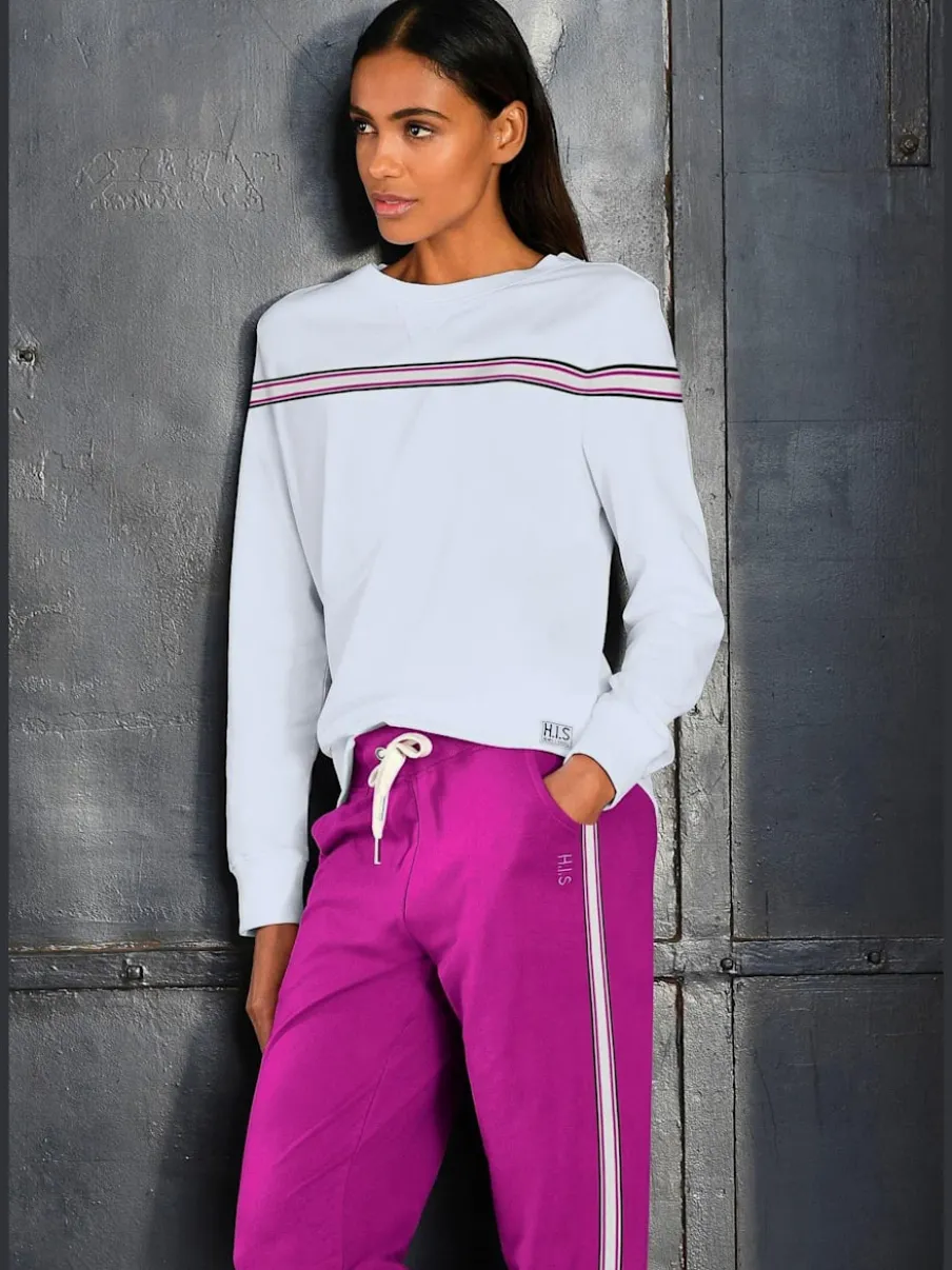 Sweatshirt à encolure ronde avec rayures et manches longues
