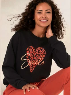 Sweat-shirt à encolure ronde avec motif léopard en devant