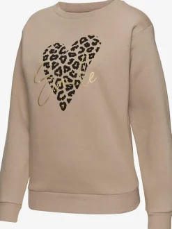 Sweat-shirt à encolure ronde avec motif léopard en devant