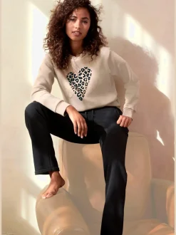 Sweat-shirt à encolure ronde avec motif léopard en devant