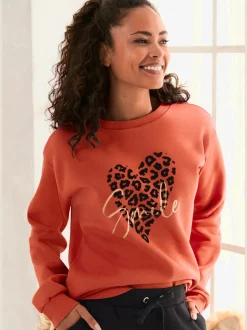 Sweat-shirt à encolure ronde avec motif léopard en devant