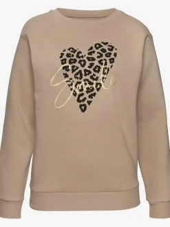 Sweat-shirt à encolure ronde avec motif léopard en devant