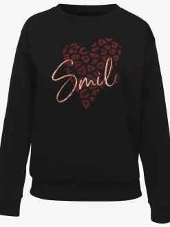 Sweat-shirt à encolure ronde avec motif léopard en devant