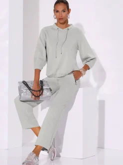 Sweatshirt à encolure V manches 3/4 style décontracté