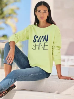 Sweatshirt en coton avec encolure U et inscription
