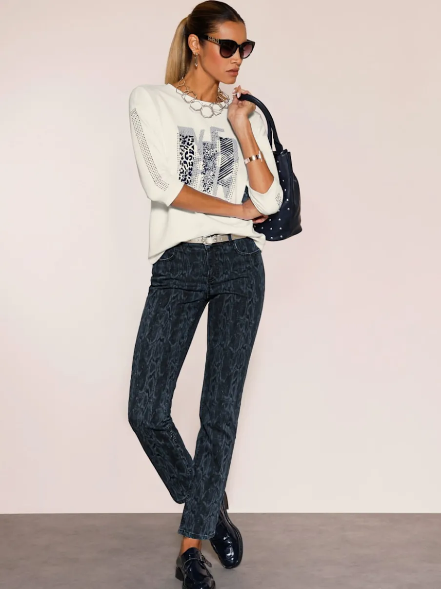 Sweatshirt en modal doux avec motif graphique et manches 3/4