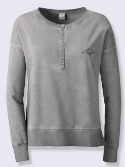 Sweatshirt en pur coton à encolure ronde avec patte de boutonnage et manches longues