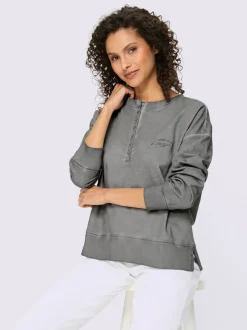 Sweatshirt en pur coton à encolure ronde avec patte de boutonnage et manches longues