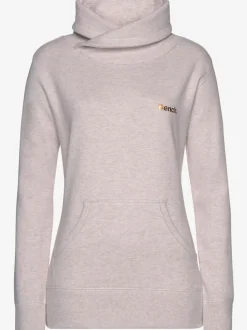 Sweatshirt long à col revers avec poche kangourou et logo cuivre