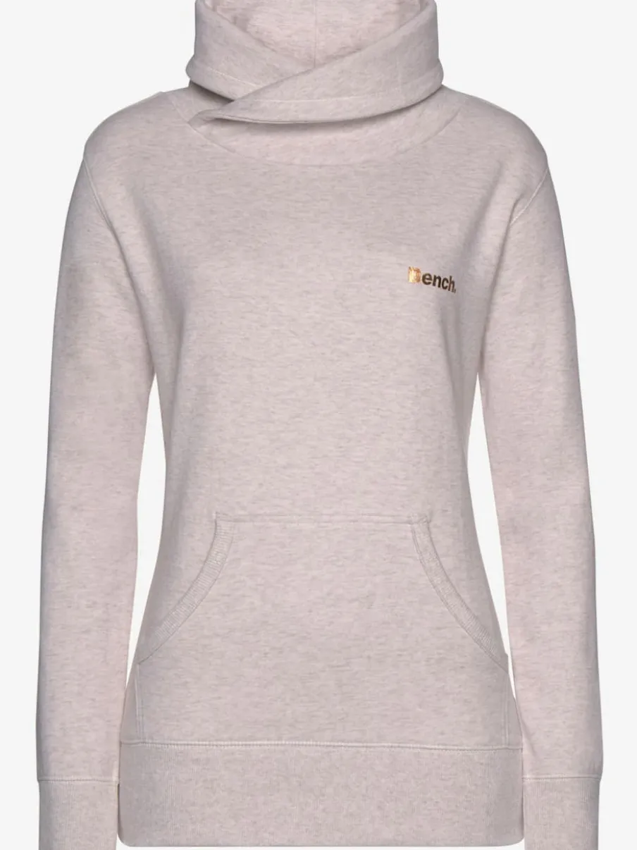 Sweatshirt long à col revers avec poche kangourou et logo cuivre