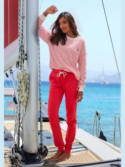 Sweatshirt rayé à encolure ronde et manches longues avec broderie