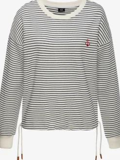 Sweatshirt rayé à encolure ronde et manches longues avec broderie