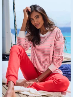 Sweatshirt rayé à encolure ronde et manches longues avec broderie