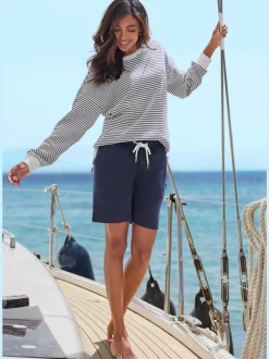 Sweatshirt rayé à encolure ronde et manches longues avec broderie