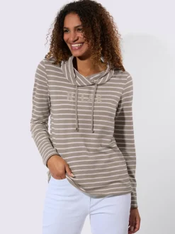 Sweatshirt à rayures avec col roulé et manches longues