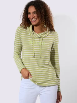Sweatshirt à rayures avec col roulé et manches longues