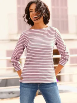 Sweatshirt à rayures en pur coton avec manches longues