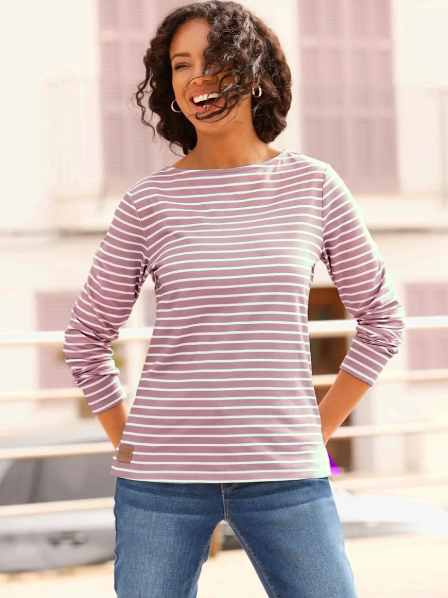 Sweatshirt à rayures en pur coton avec manches longues