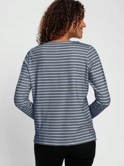 Sweatshirt à rayures en pur coton avec manches longues