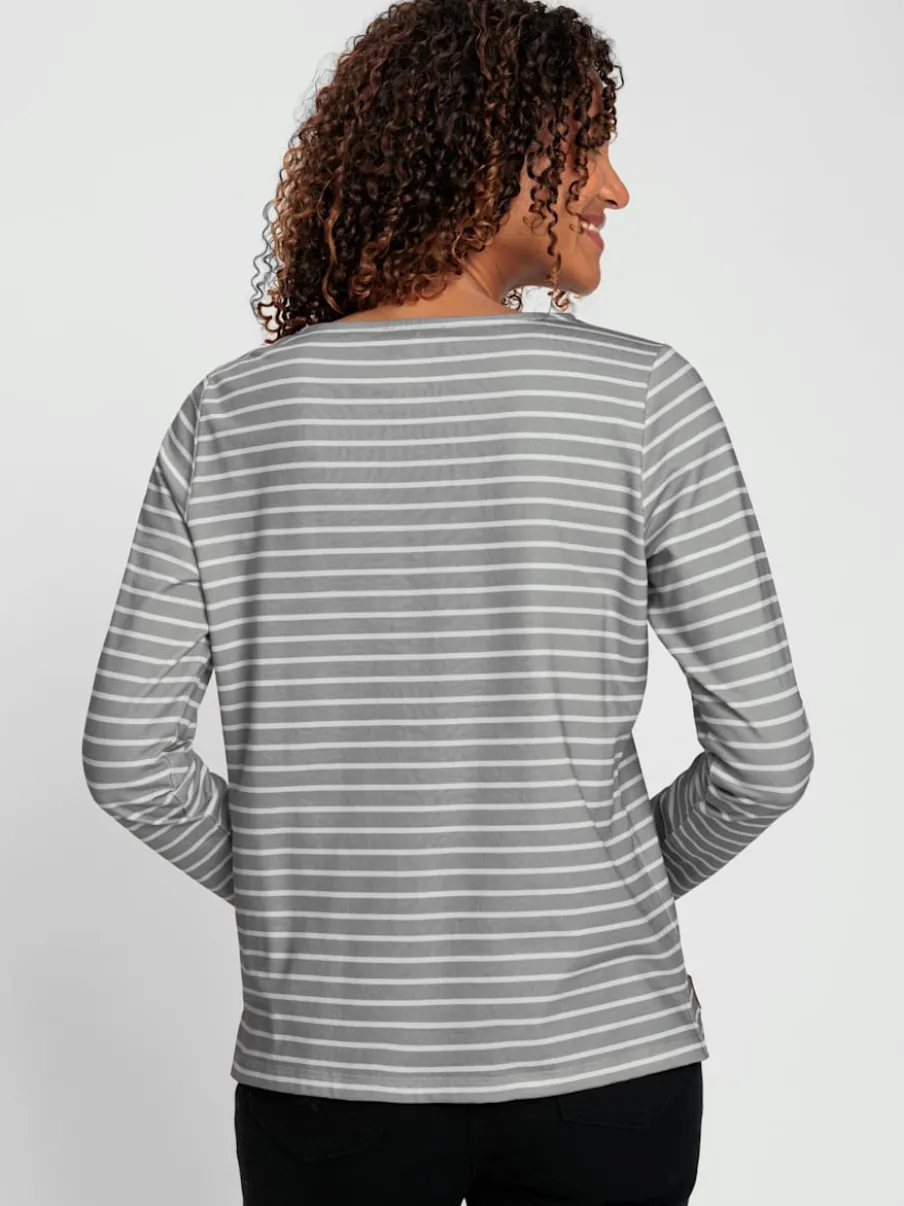 Sweatshirt à rayures en pur coton avec manches longues