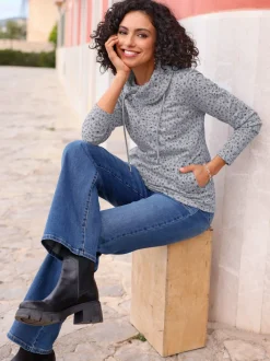 Sweatshirts avec col roulé et motif floral moelleux