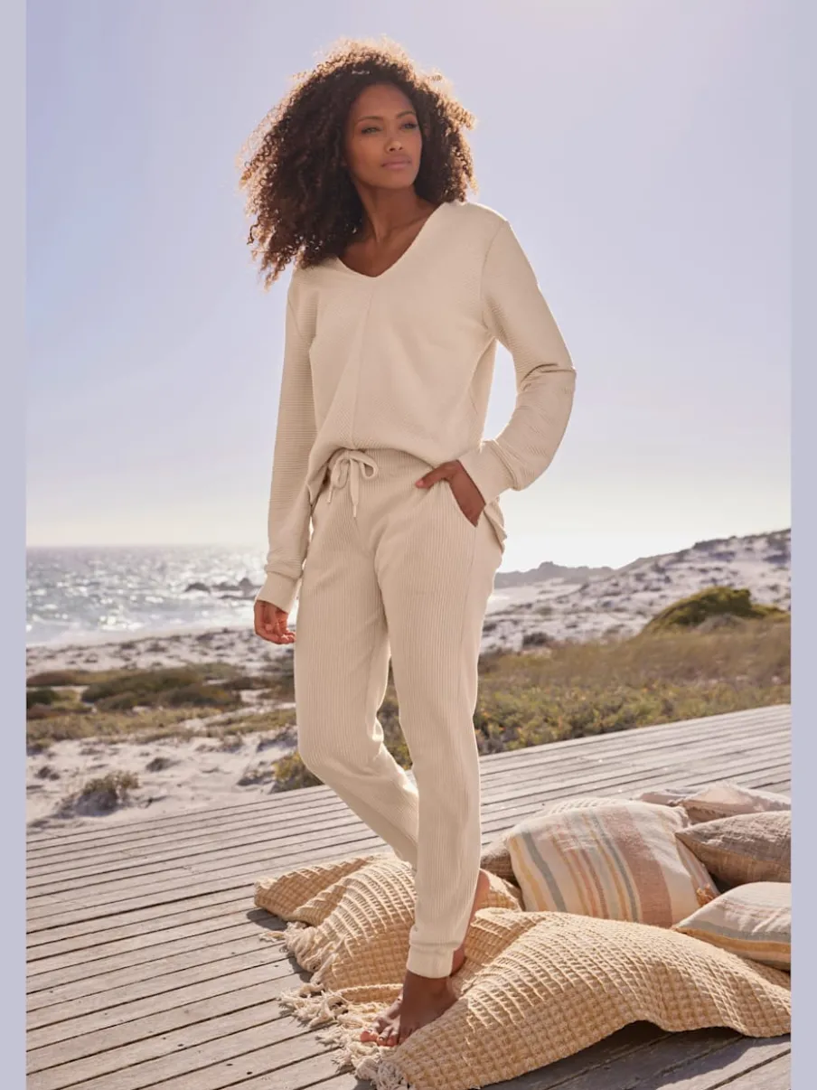 Sweatshirts avec encolure en V manches longues en coton