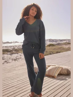 Sweatshirts avec encolure en V manches longues en coton