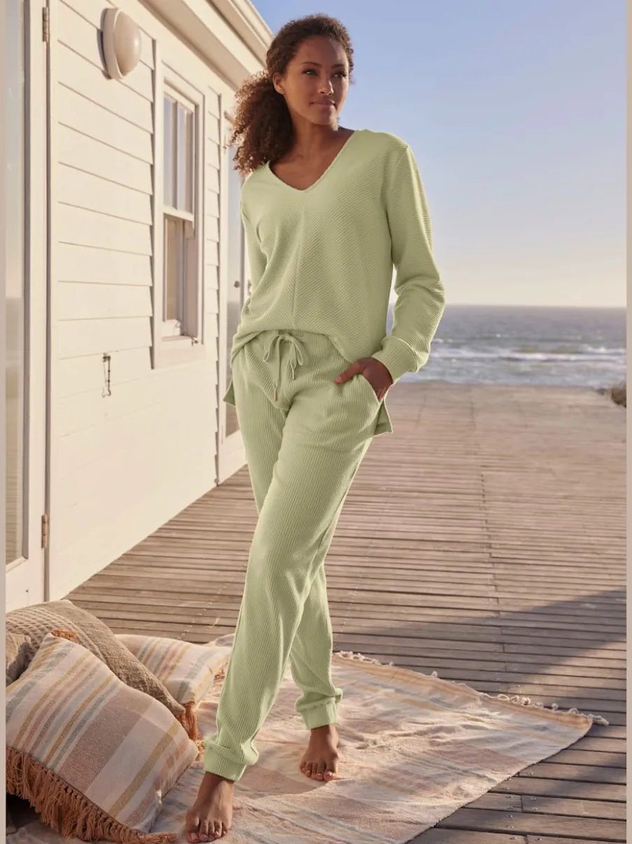 Sweatshirts avec encolure en V manches longues en coton